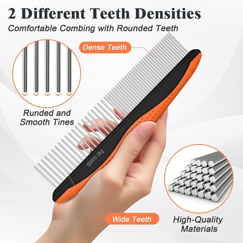 HSC 2PCS Self Cleaning Slicker Brush & Dog Comb - Skin Friendly Deshedding Grooming Tool for Dogs, Cats and Small Animals, Professional Deshedding Dematting Tool for Long and Short Haired Pets (Orange) - Image 5